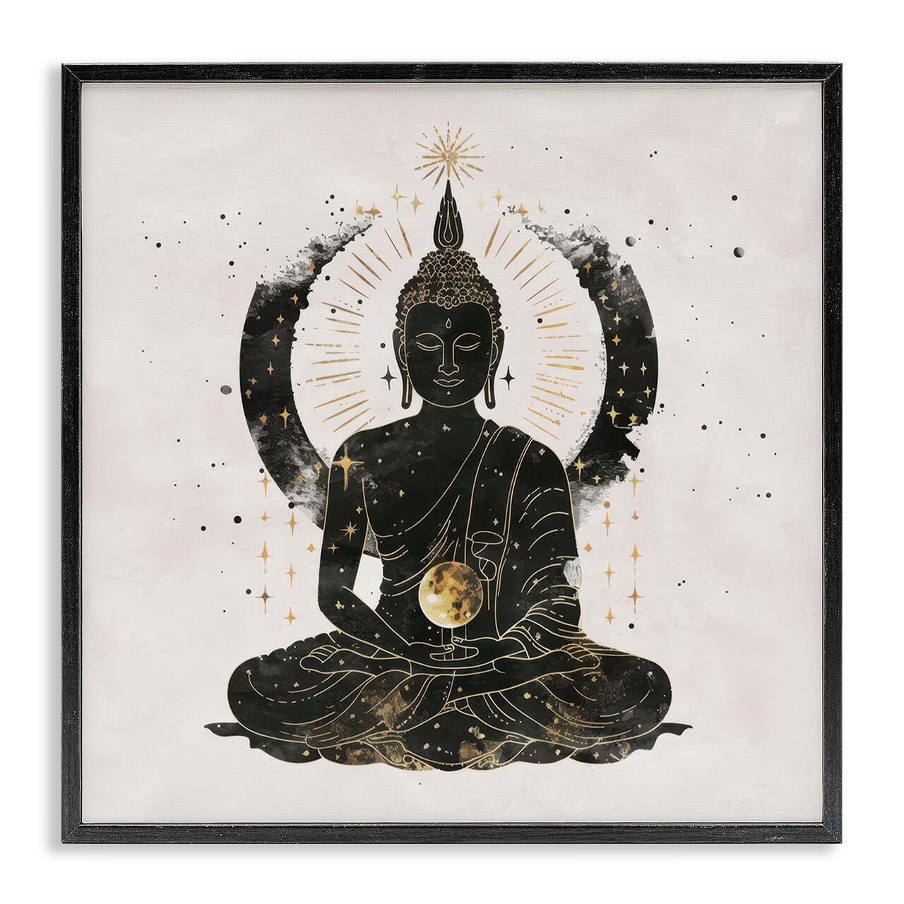 Stupell Industries Sitting Buddha Sun Rays Framed Giclee Wall Art Design by Nina Blue